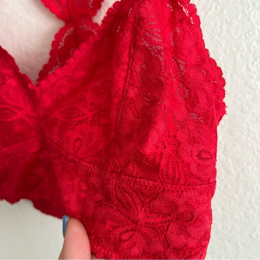 Free People Red Floral Lace Bralette Sz XS